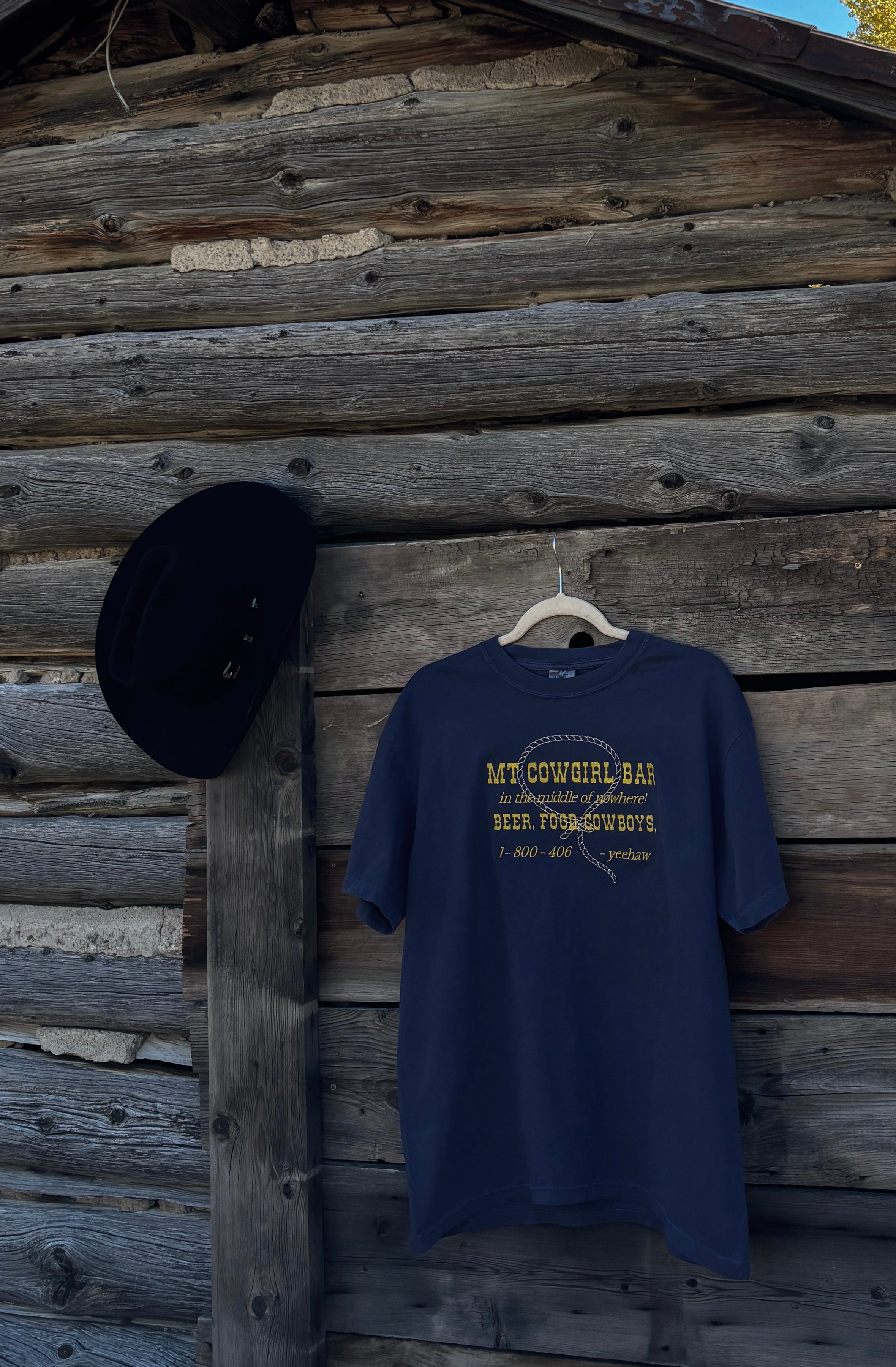 Montana Cowgirl Bar 100% Cotton Tee in Navy