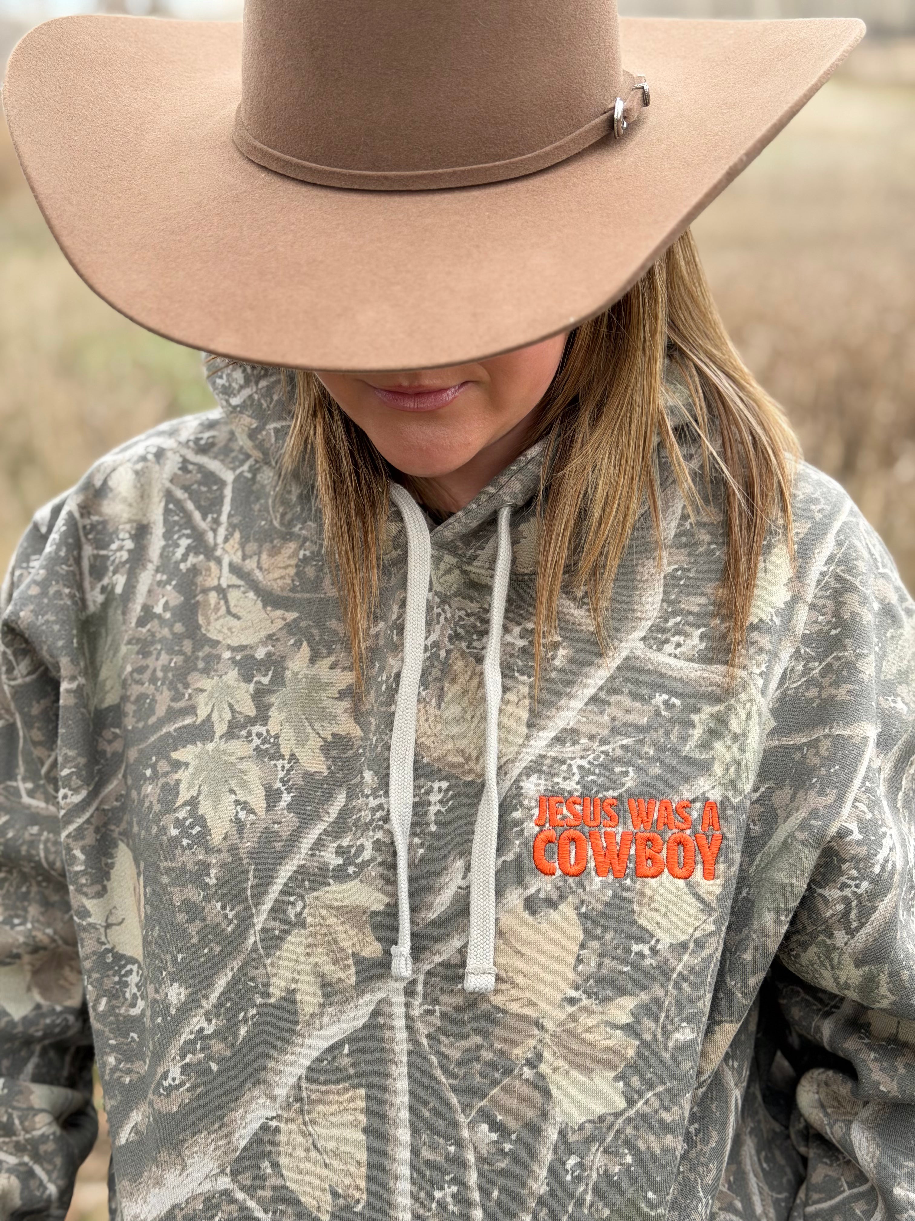 "Jesus Was A Cowboy" Camo hoodie
