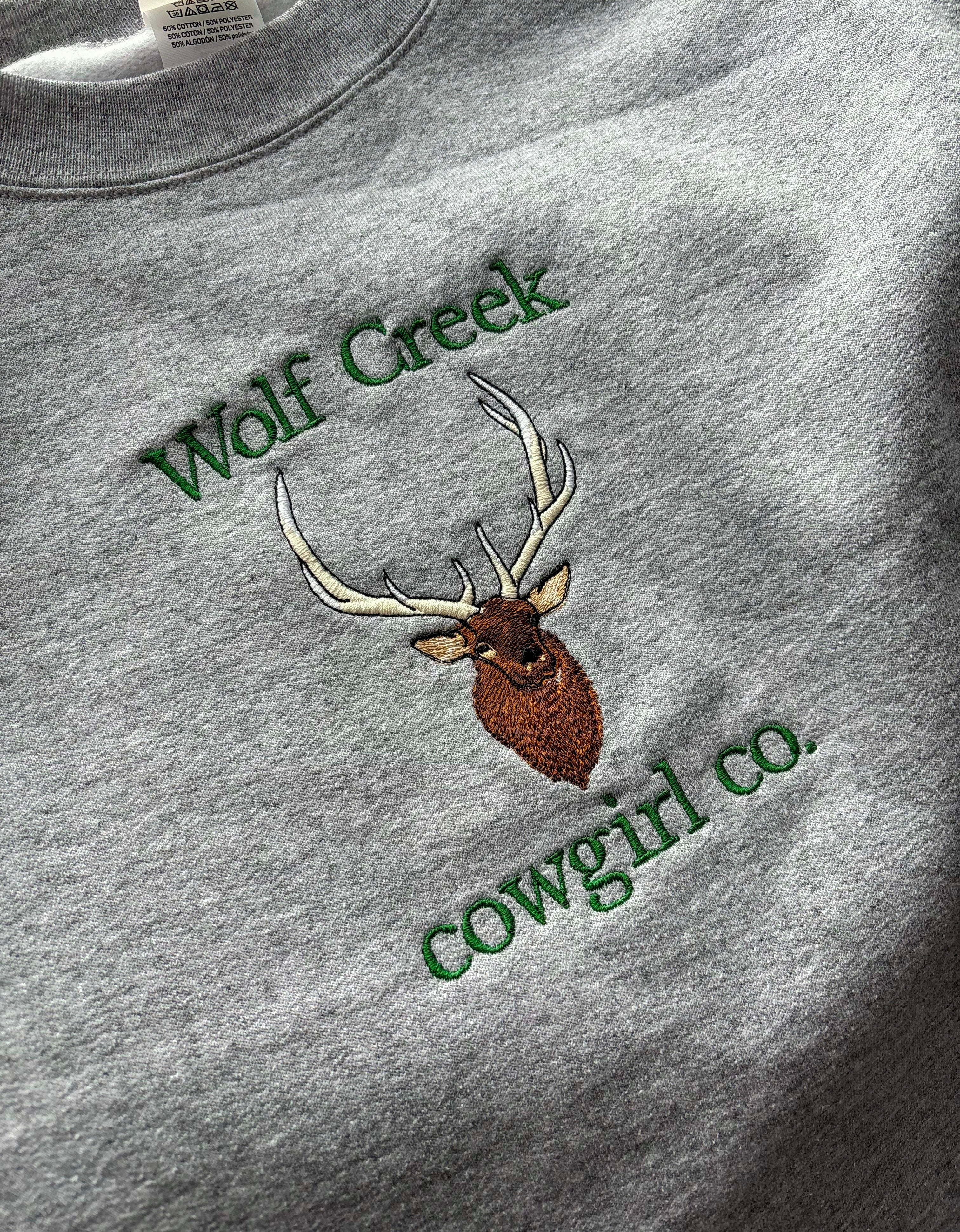 Wolf Creek Cowgirl Co. Elk Logo Crewneck in Gray